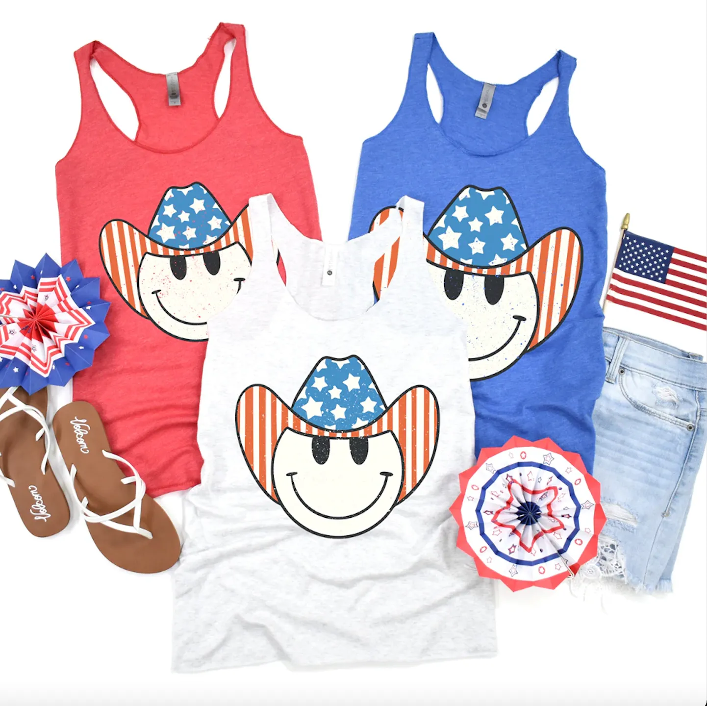 July 4th Tanks/ Cowboy USA Patriotic Leopard Racerback Tank Top