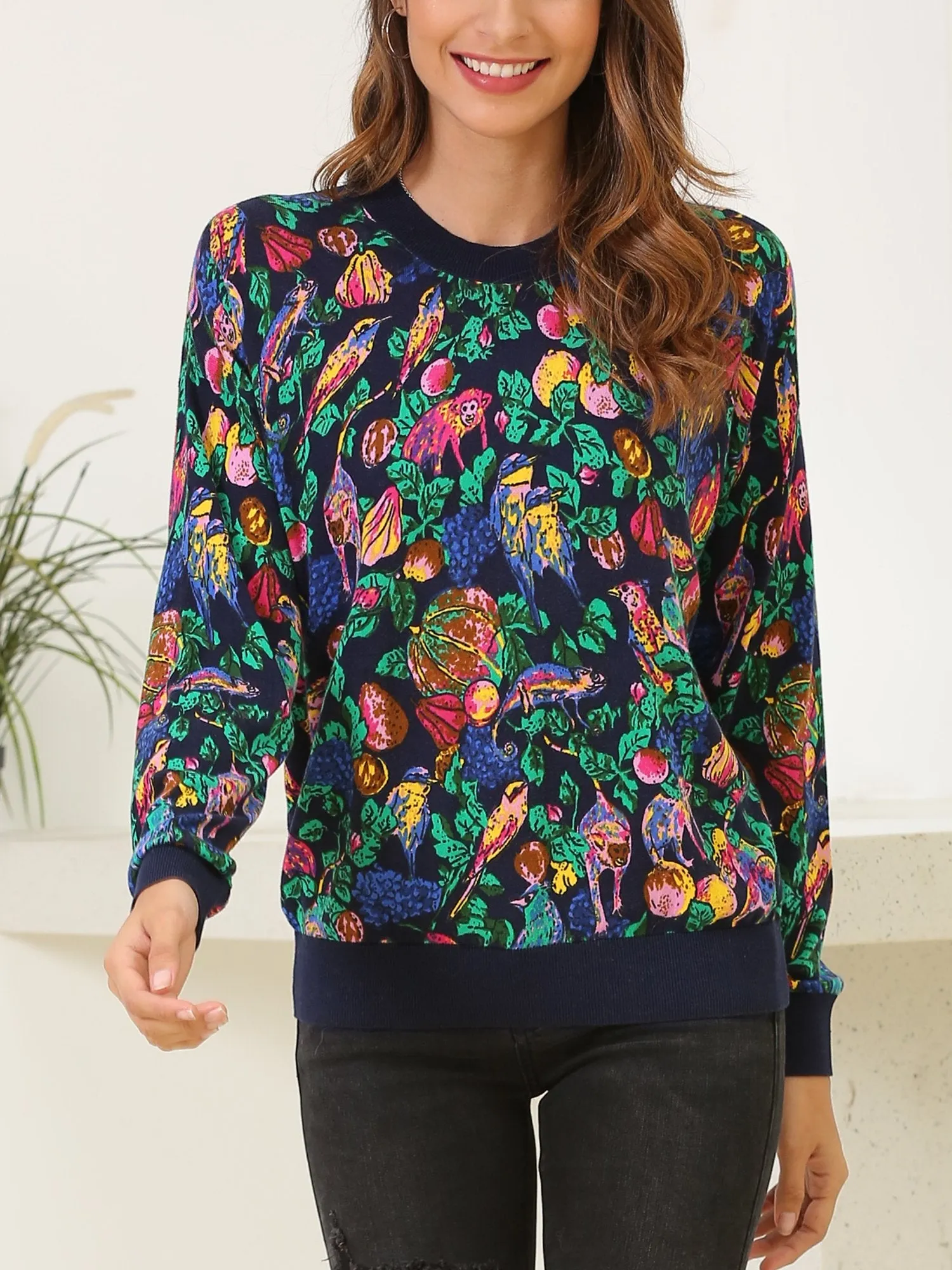 Jungle Print Cotton Knit Sweater