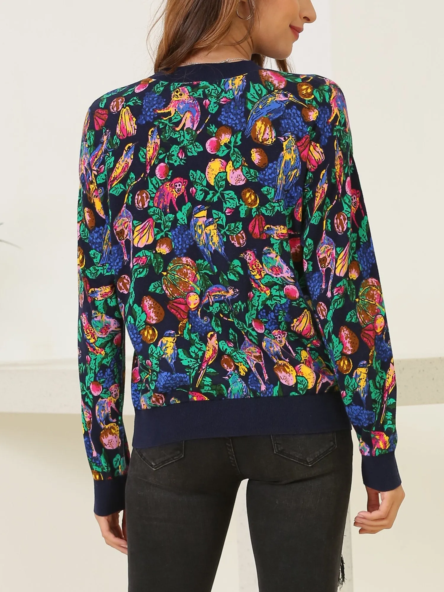 Jungle Print Cotton Knit Sweater