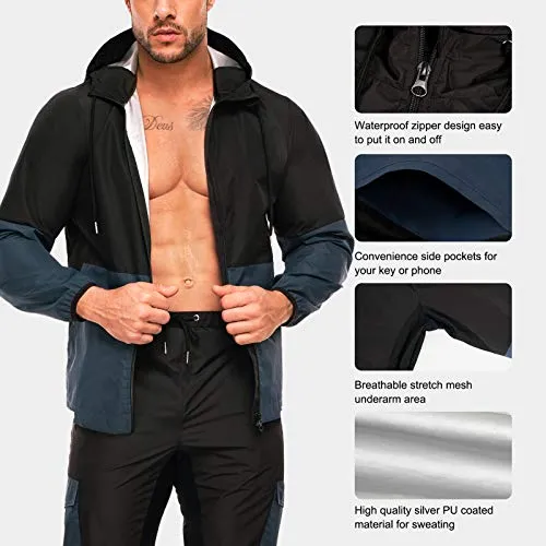 Junlan Sauna Suit for Mens Sweat Sauna Jacket for Men Sweat Tops Gym Workout Zipper Hoodie Sauna Suits (Blue Jacket Only, Large)