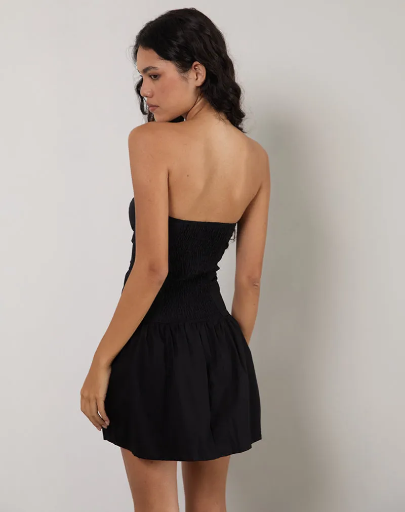 Kafridi Eyelet Mini Dress in Poplin Black