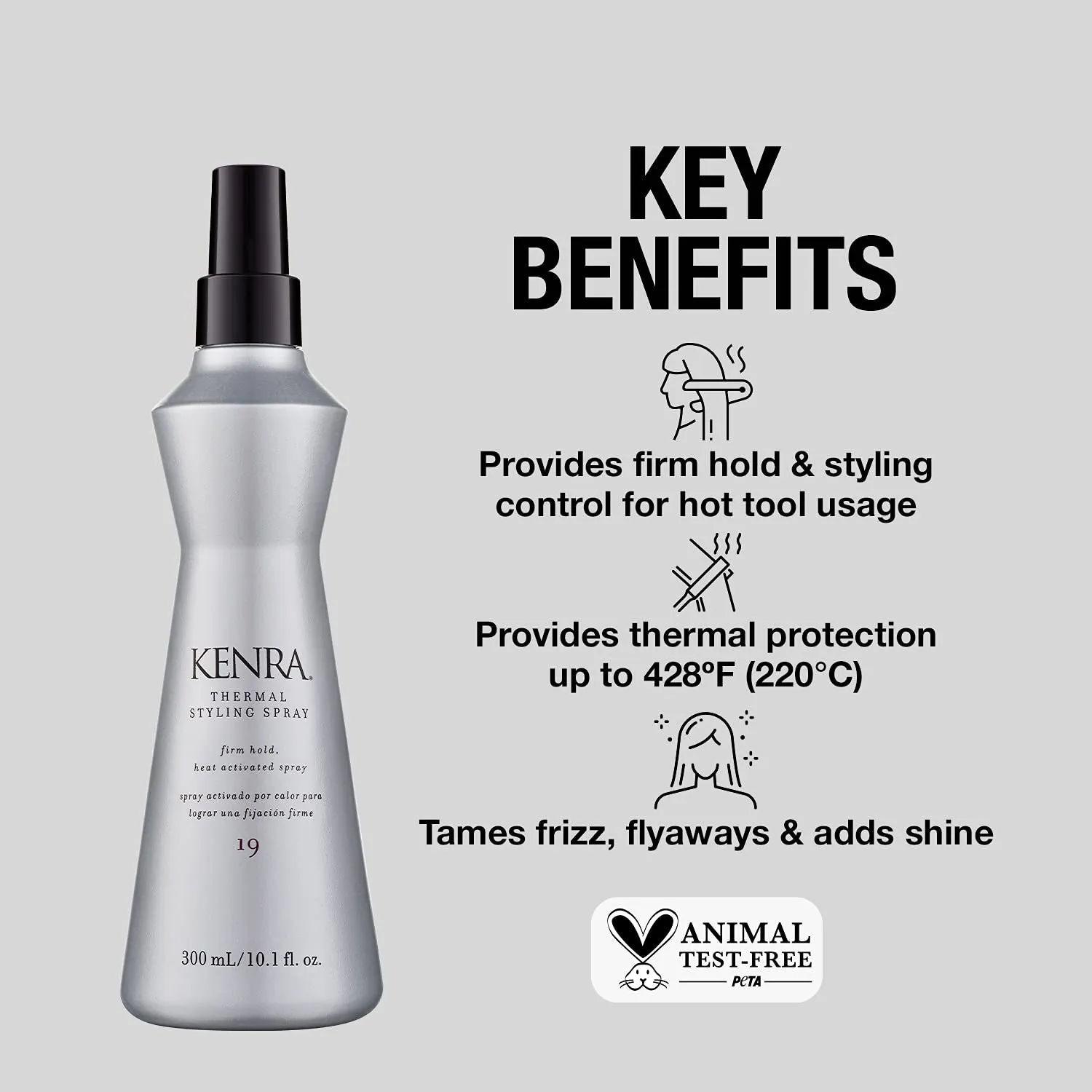 Kenra Thermal Styling Spray 19 | Heat Protection Spray | Firm Hold Heat-Activated Spray | Tames Frizz, Flyaways & Adds Shine | All Hair Types | 10 Fl. Oz