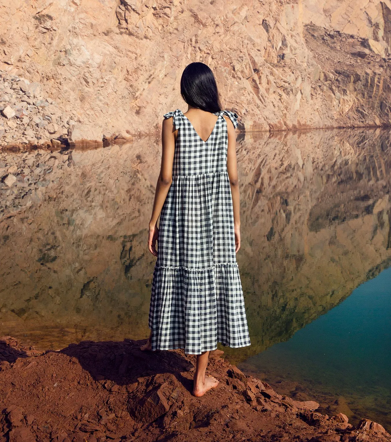 Khara Kapas   I   KharaKapas I Sleeveless Checkered 2 Tier Tie-Up Dress I  32 Days Of Summer