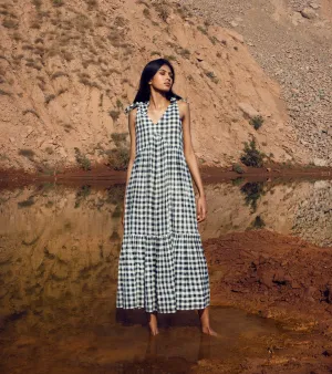 Khara Kapas   I   KharaKapas I Sleeveless Checkered 2 Tier Tie-Up Dress I  32 Days Of Summer