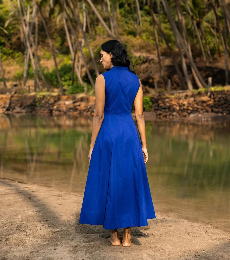 Khara Kapas I  Oh carol I Cotton Poplin Octane Dress Electric blue KK-24-31
