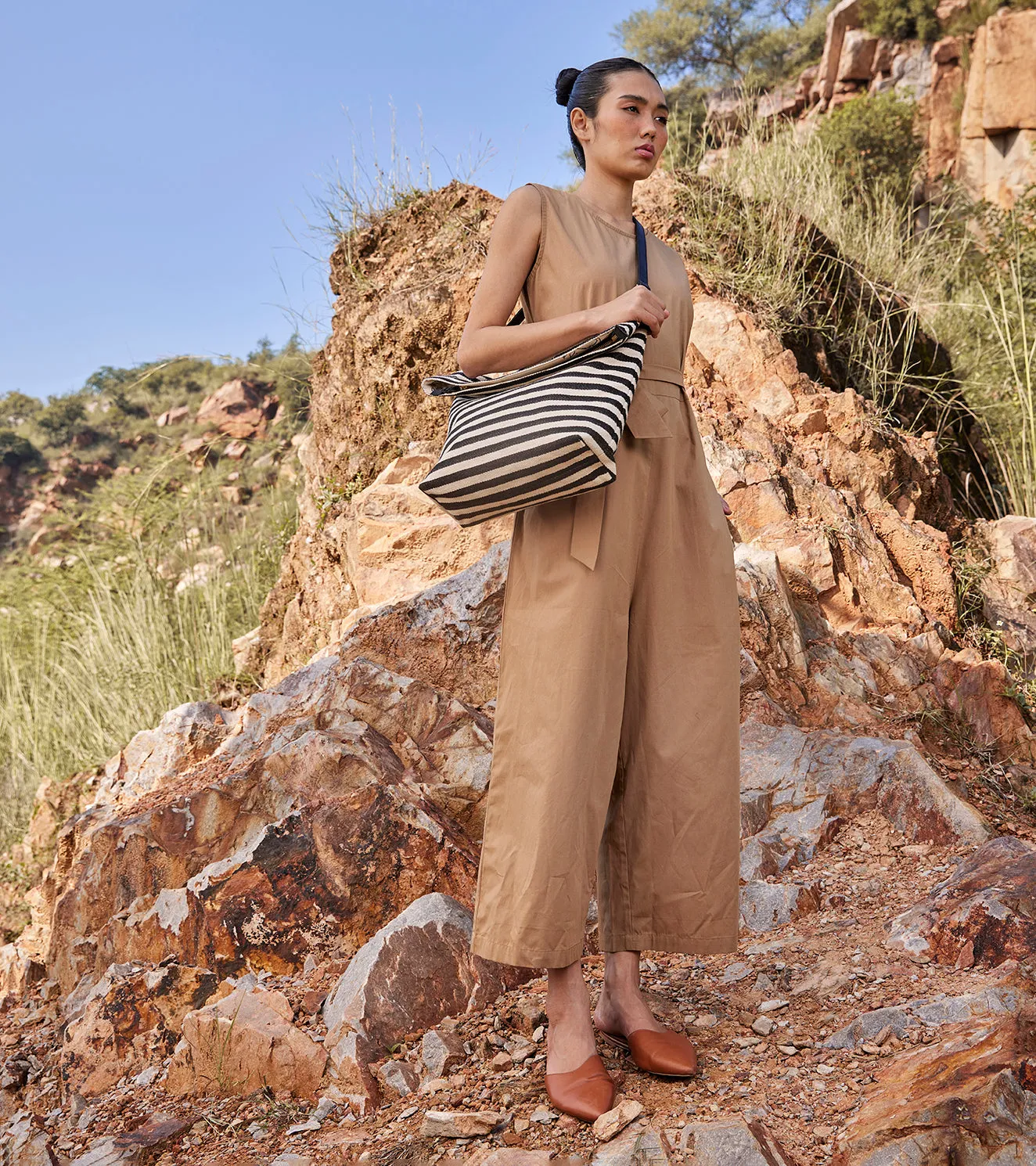 Khara Kapas In the Woods Jumpsuit Cotton Poplin  Khaki Brown KW690