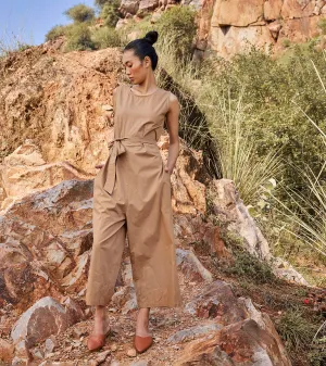 Khara Kapas In the Woods Jumpsuit Cotton Poplin  Khaki Brown KW690
