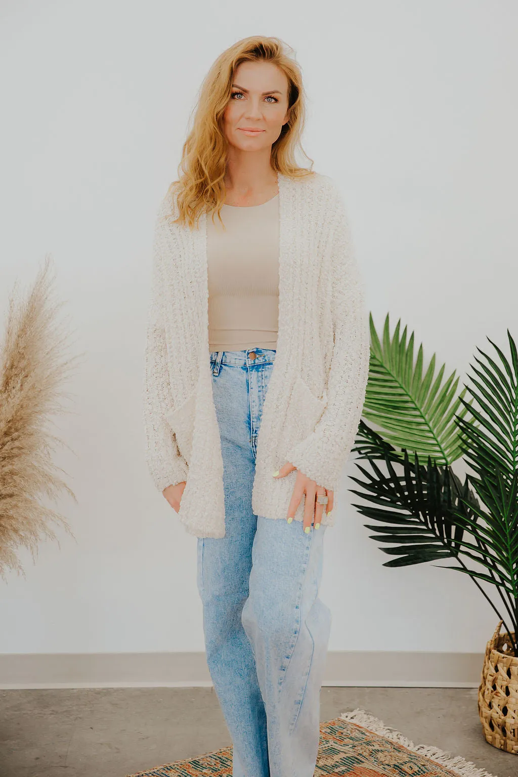 KINSLEY CASUAL KNIT OPEN CARDIGAN ~ CREAM