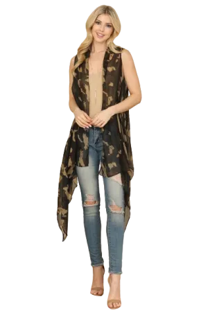 Knee Length Camouflage Open Front Kimono Vest - Pack of 6