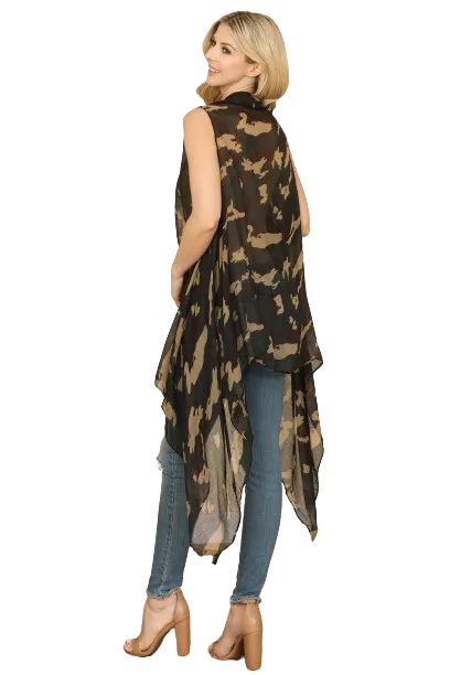 Knee Length Camouflage Open Front Kimono Vest - Pack of 6