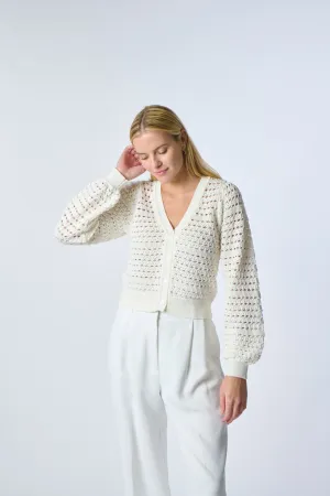 KOKUN- Pointelle Cardigan White