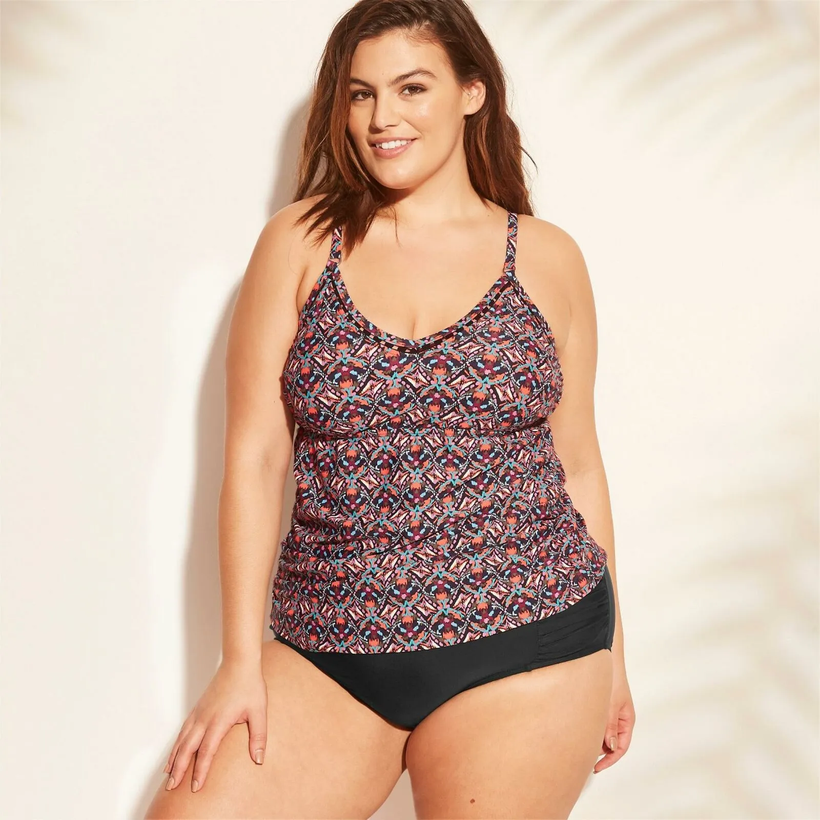 Kona Sol Women's Plus Size Trim Inset Tankini Top