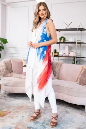 KSF-268 - USA ACCENT KNEE LENGTH OPEN FRONT KIMONO VEST