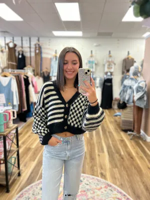 Kylie Black Stripe and Checkered Cardigan