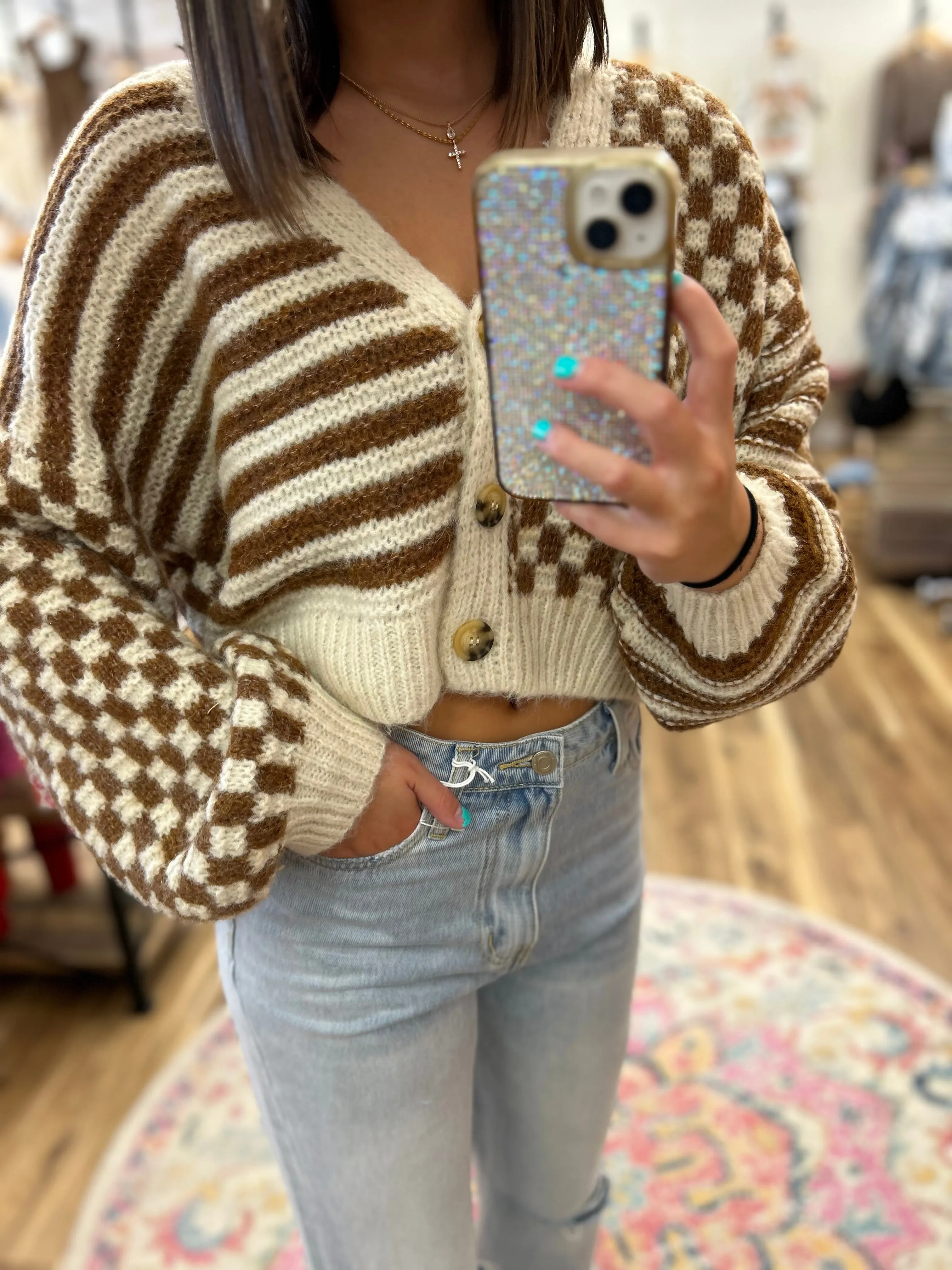 Kylie Brown Stripe and Checkered Cardigan