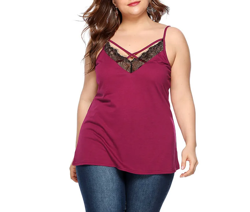 Lace Stitching Slim V-neck Camisole