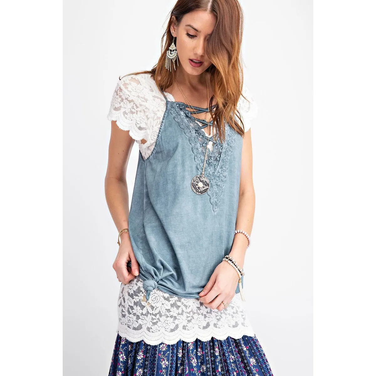 Laced Up and Lovely Top In Mushroom
