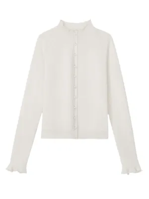 Lafayette 148 Hand-Beaded Pearlescent Trim Cardigan