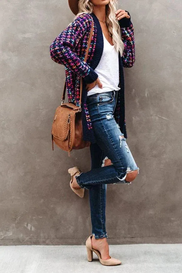 Large size cardigan jacket personality fashion color sweater