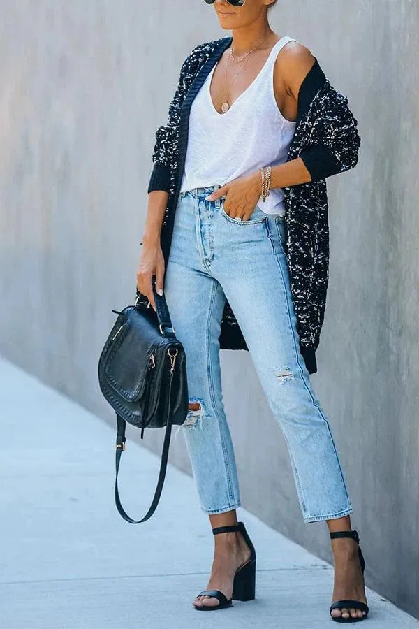 Large size cardigan jacket personality fashion color sweater
