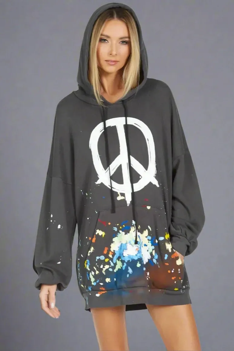 Lauren Moshi Desiree Brush Peace Hoodie Dress