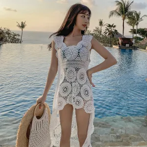 LEDA Hollow Out Graduated Beach Dress - New