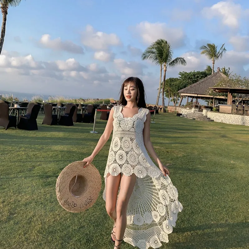 LEDA Hollow Out Graduated Beach Dress - New