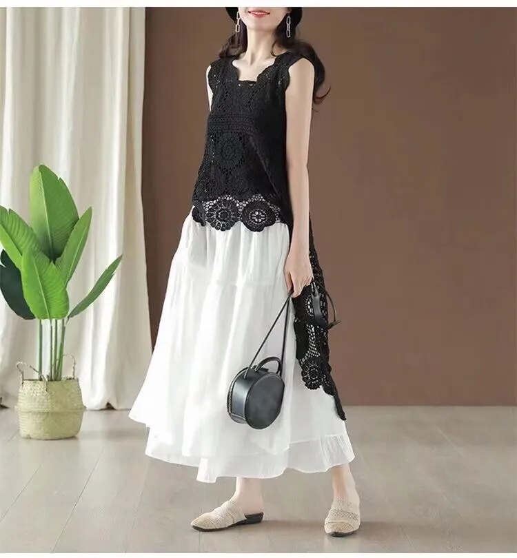 LEDA Hollow Out Graduated Beach Dress - New