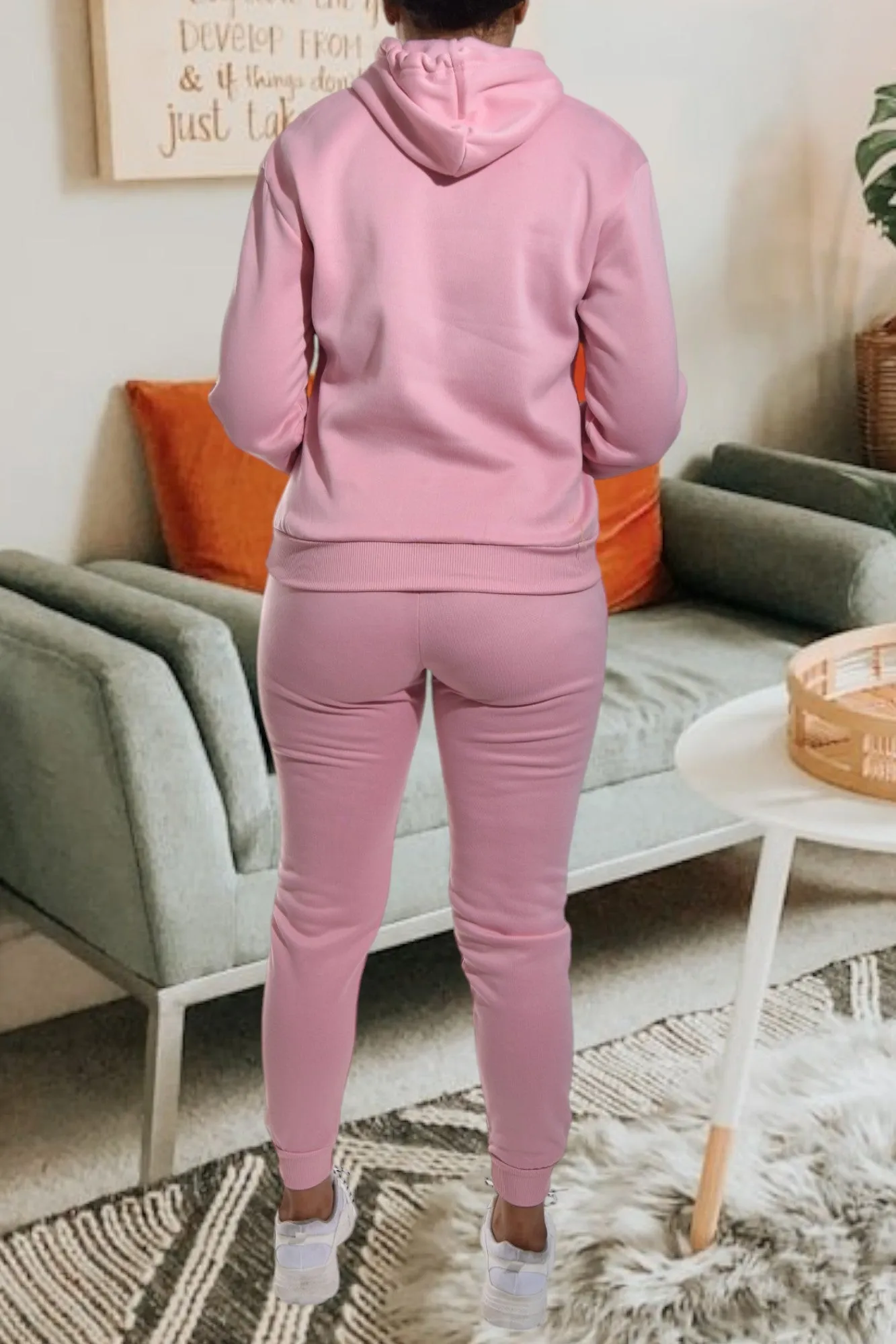Letter Graphic Pink Hoody Tracksuit Set