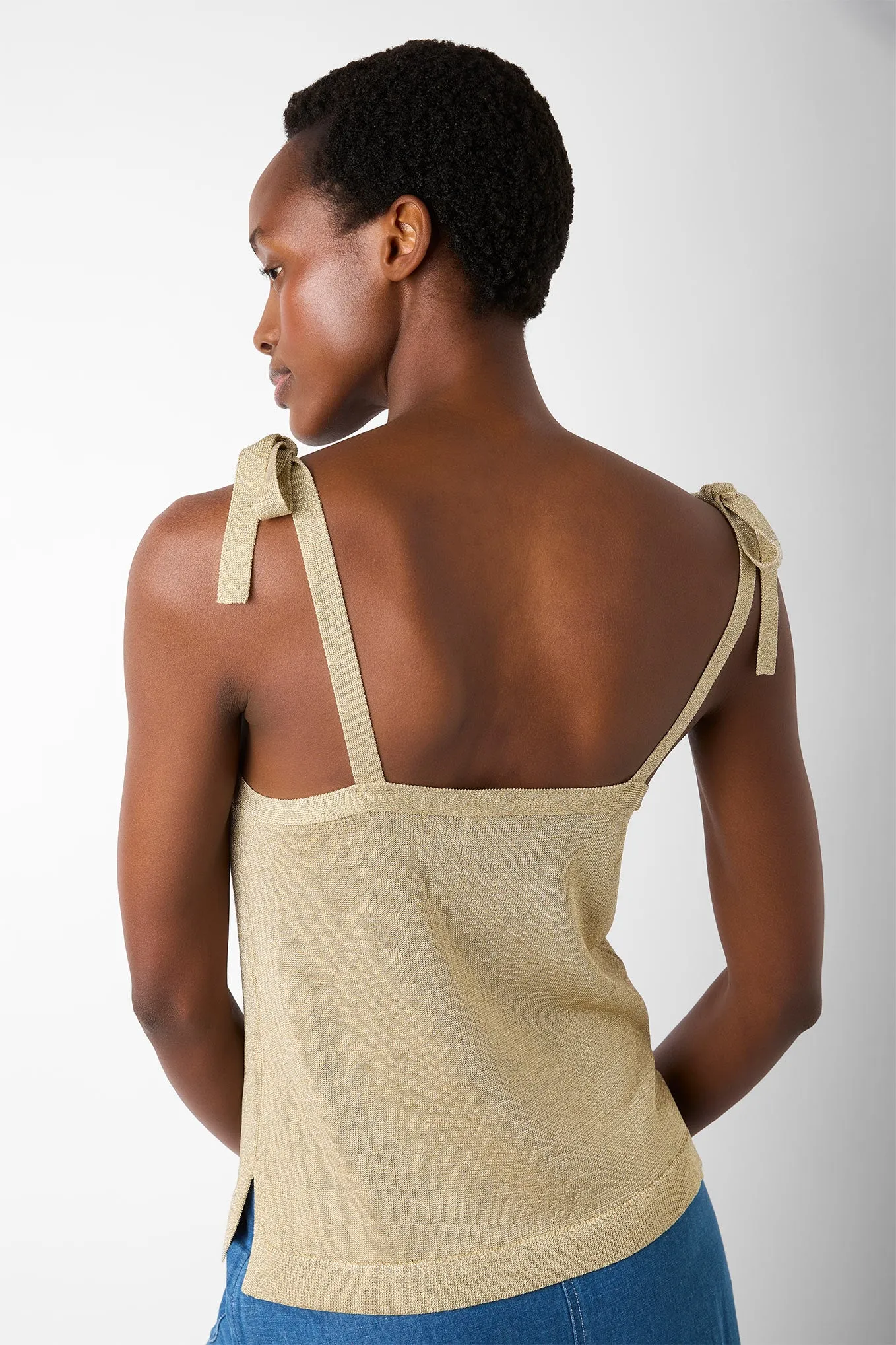 Liane Metallic Knitted Cami - Champagne