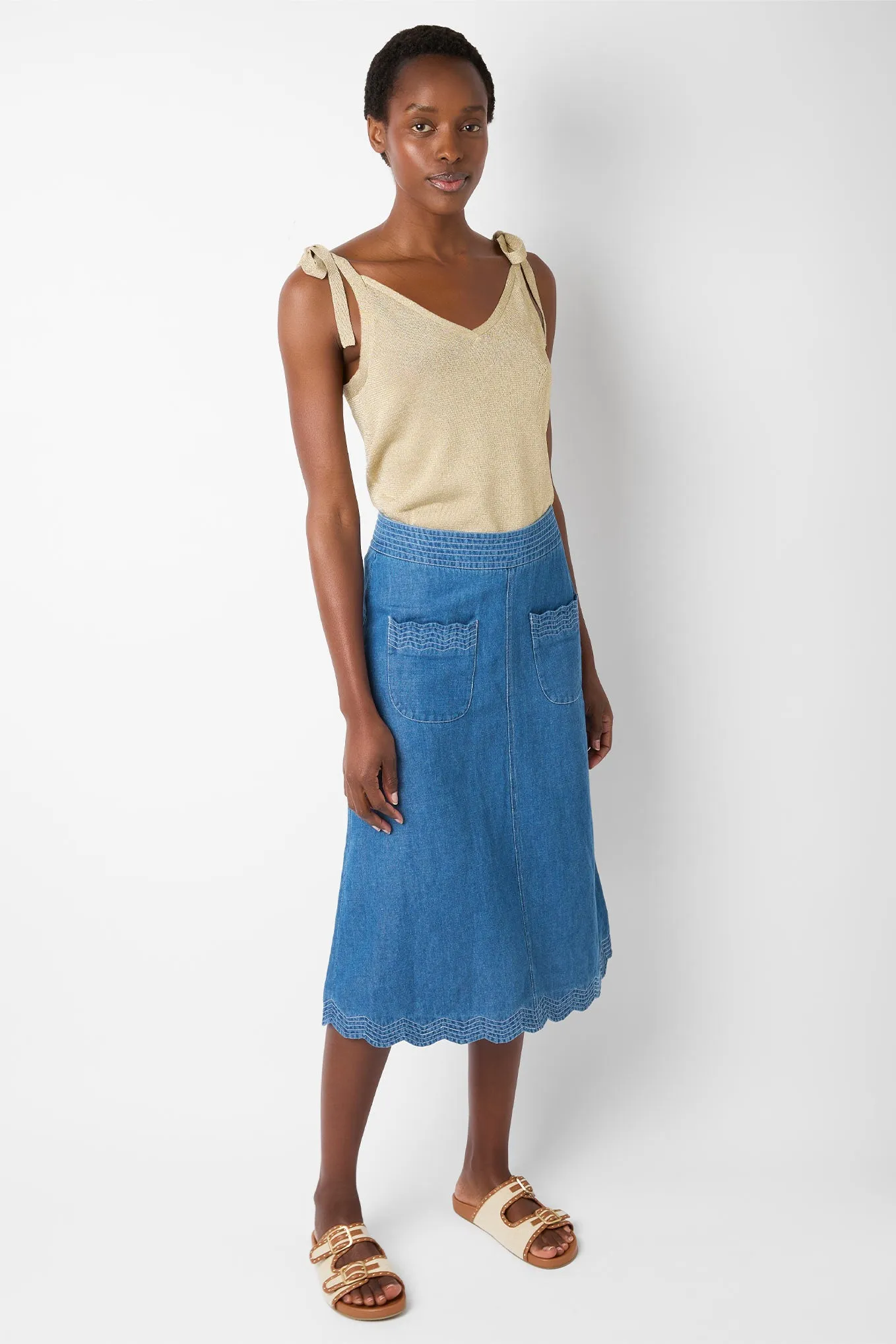 Liane Metallic Knitted Cami - Champagne