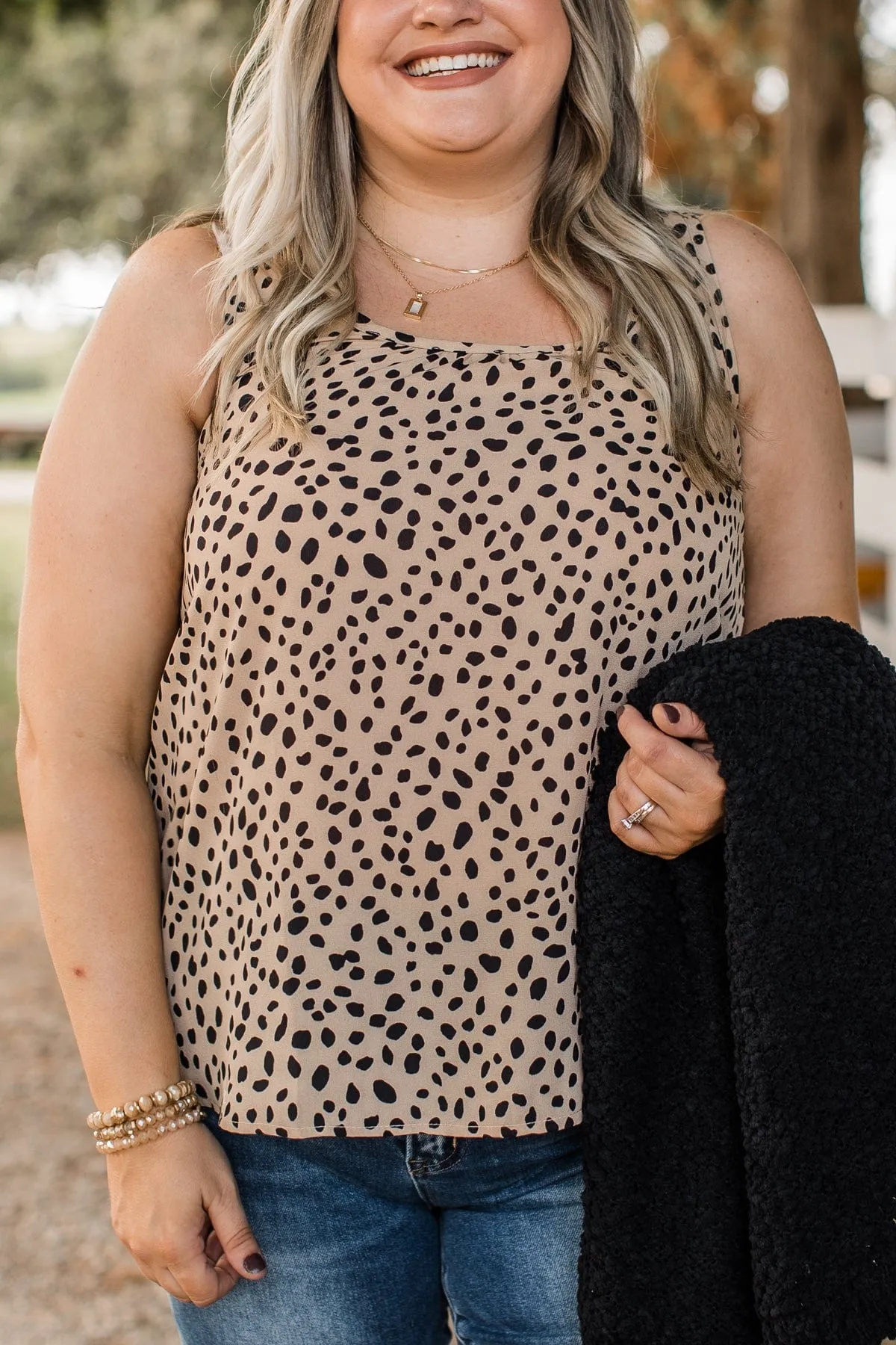 Linked To You Printed Tank Top- Tan