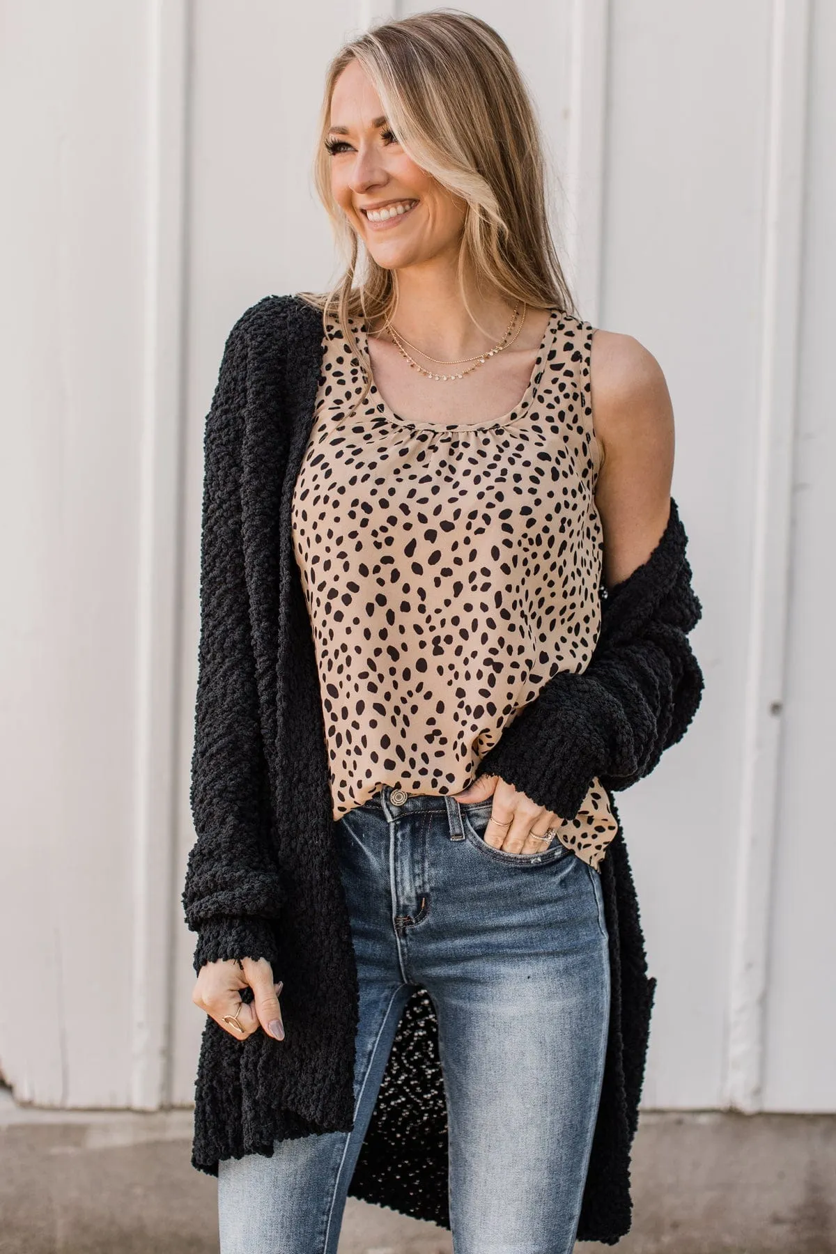 Linked To You Printed Tank Top- Tan