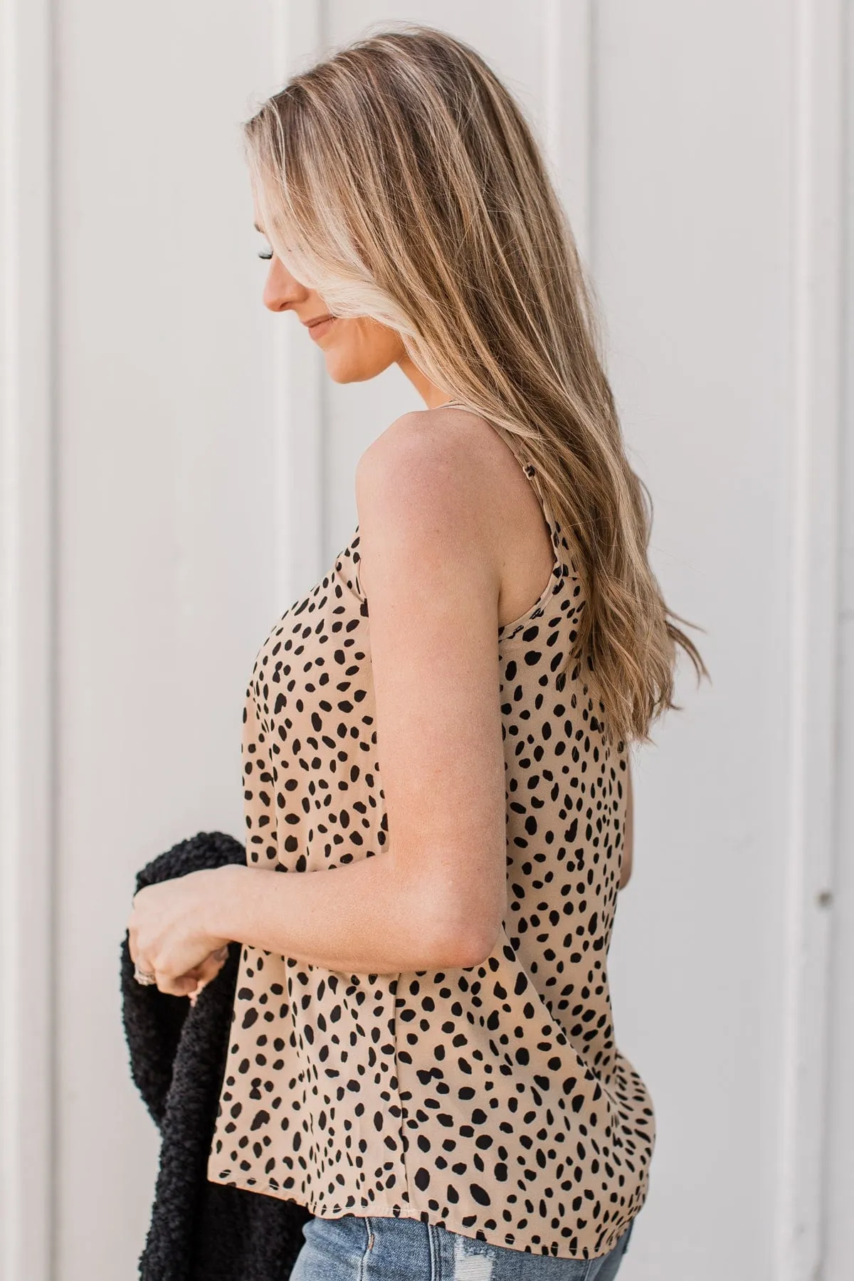 Linked To You Printed Tank Top- Tan
