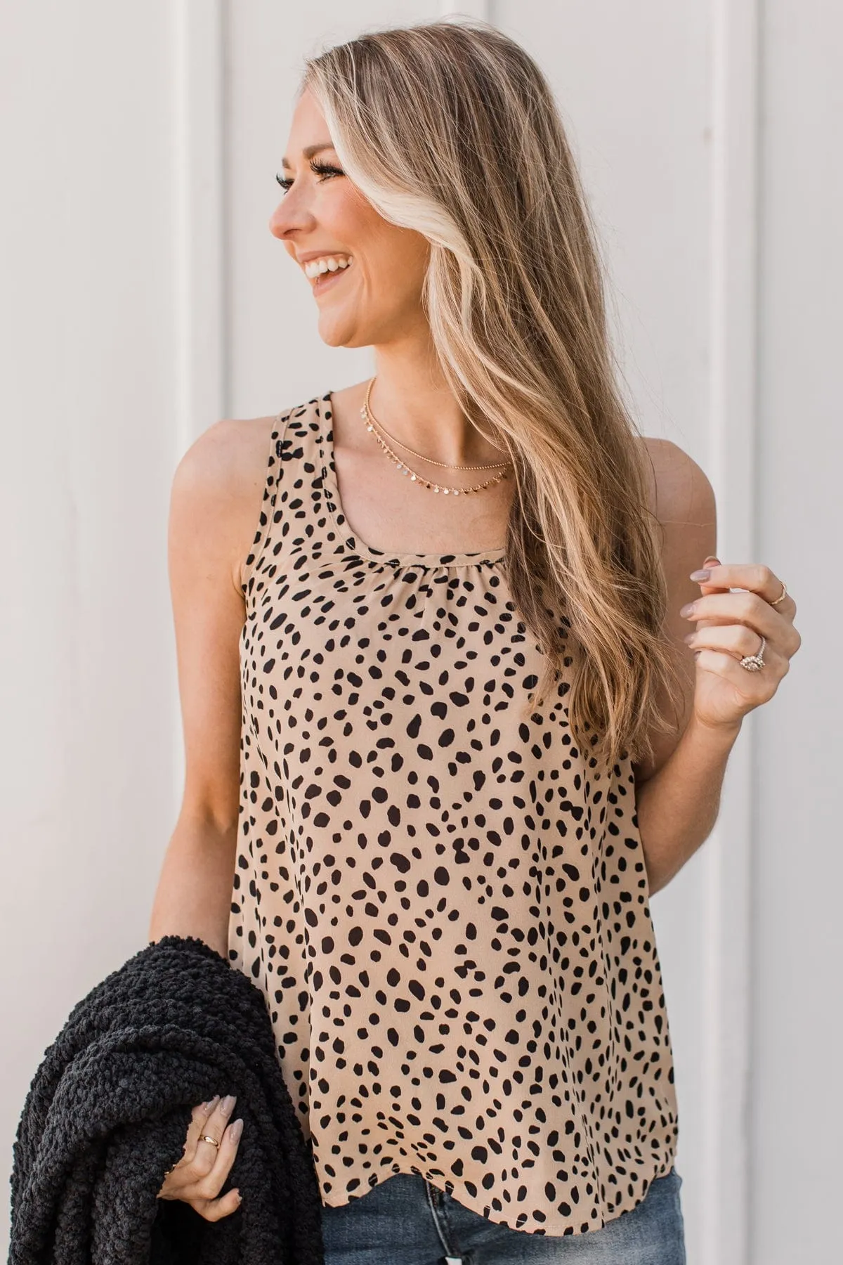 Linked To You Printed Tank Top- Tan
