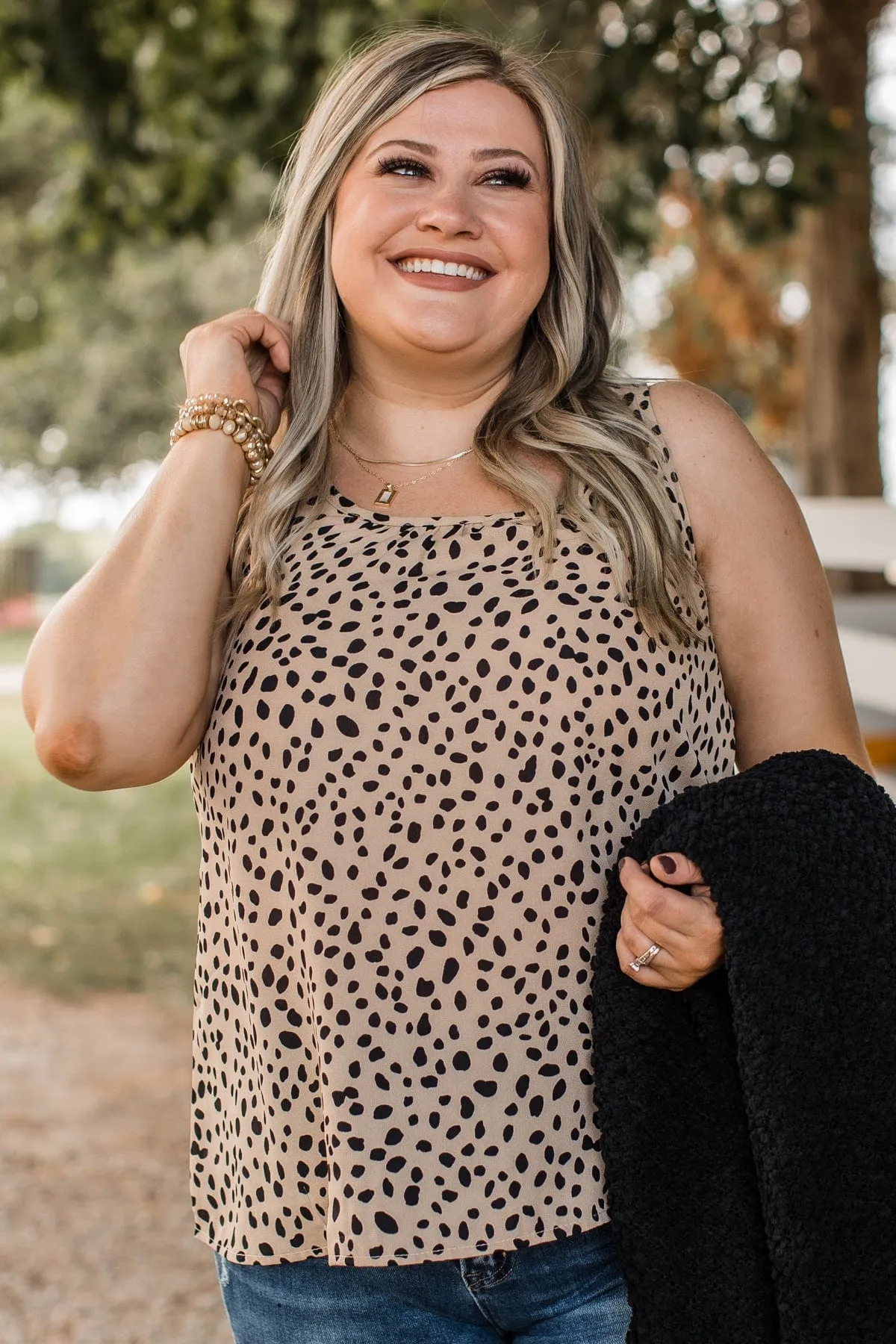 Linked To You Printed Tank Top- Tan