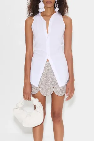 Loch Sleeveless Poplin Button Up Shirt in Macadamia