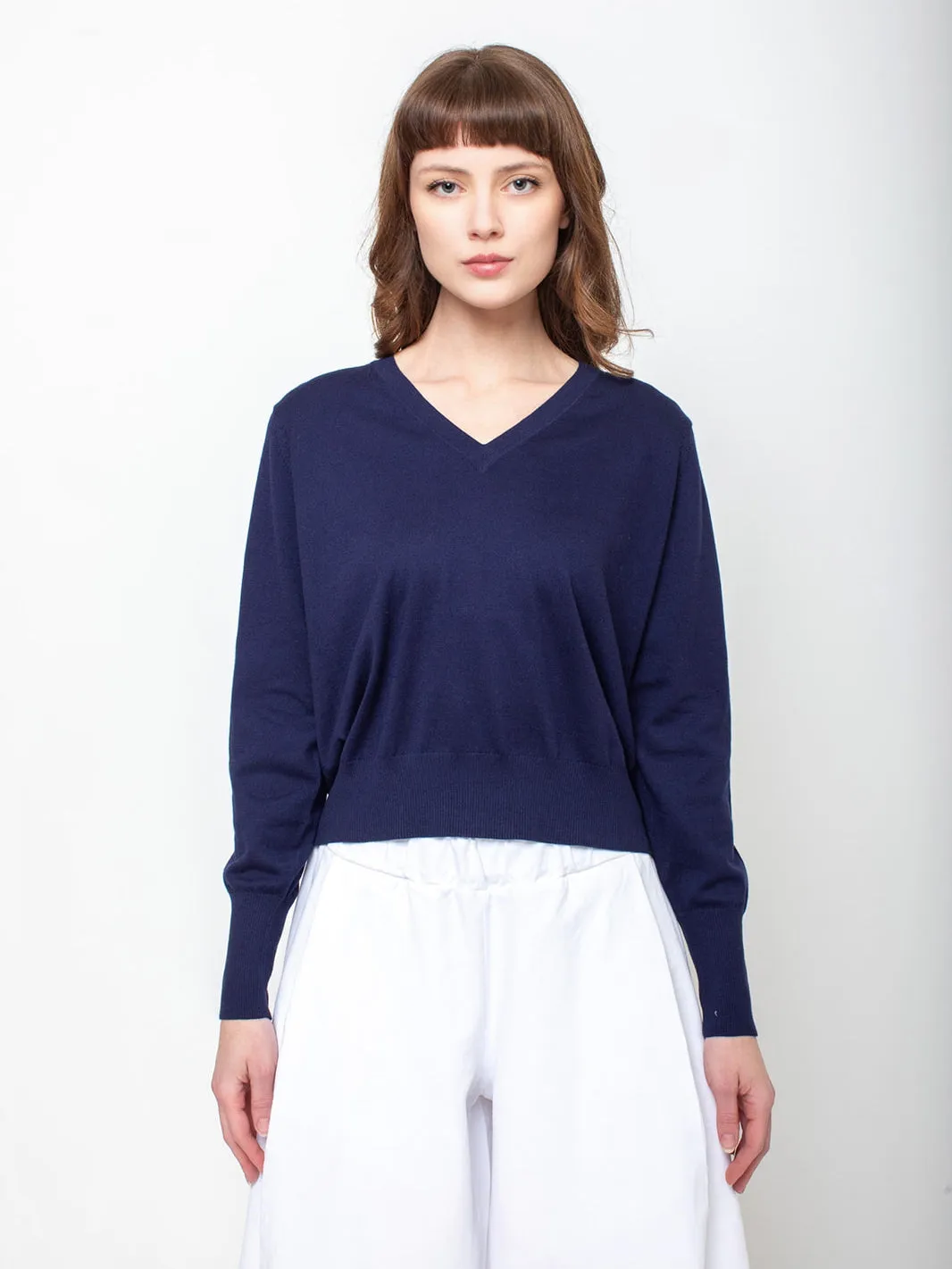 Long Sleeve V-Neck Sweater - Deep Night