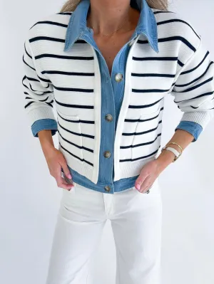 Lowen Stripe and Denim Mix Button Down Cardigan