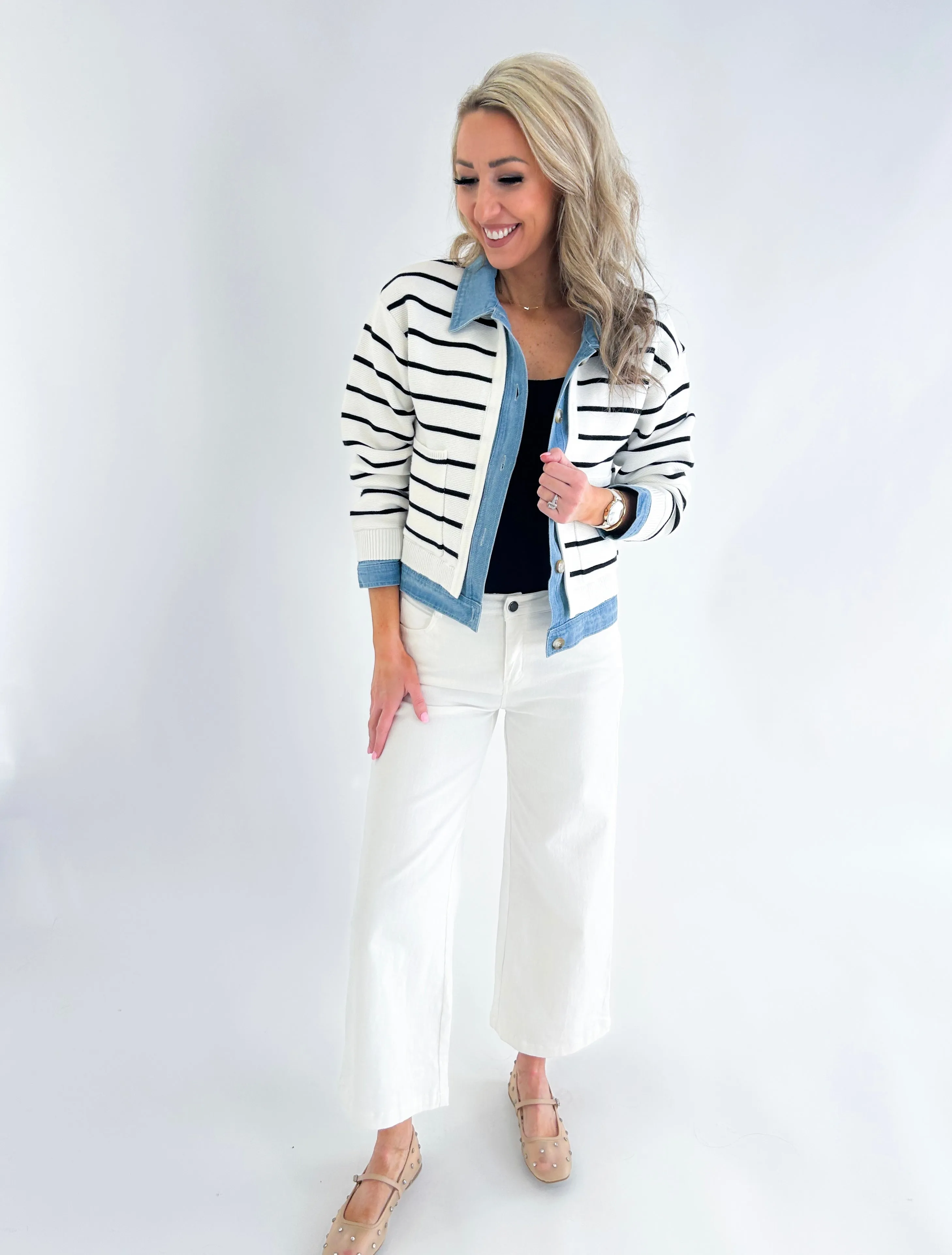 Lowen Stripe and Denim Mix Button Down Cardigan
