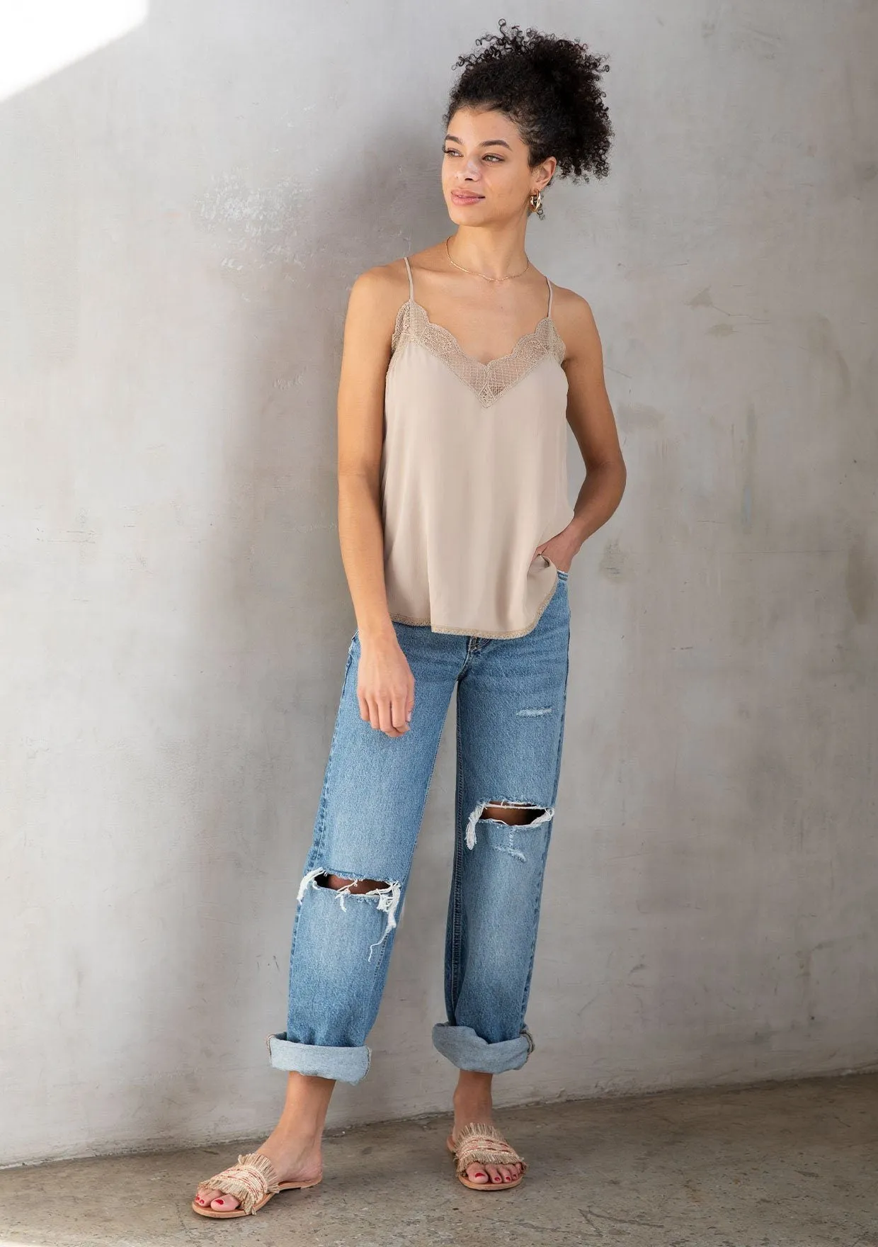 Lura Silky Lace Trim Camisole