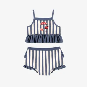 Maillot de bain deux pièces bleu et blanc à volants, bébé || Blue and white two piece swimsuit with ruffles, baby