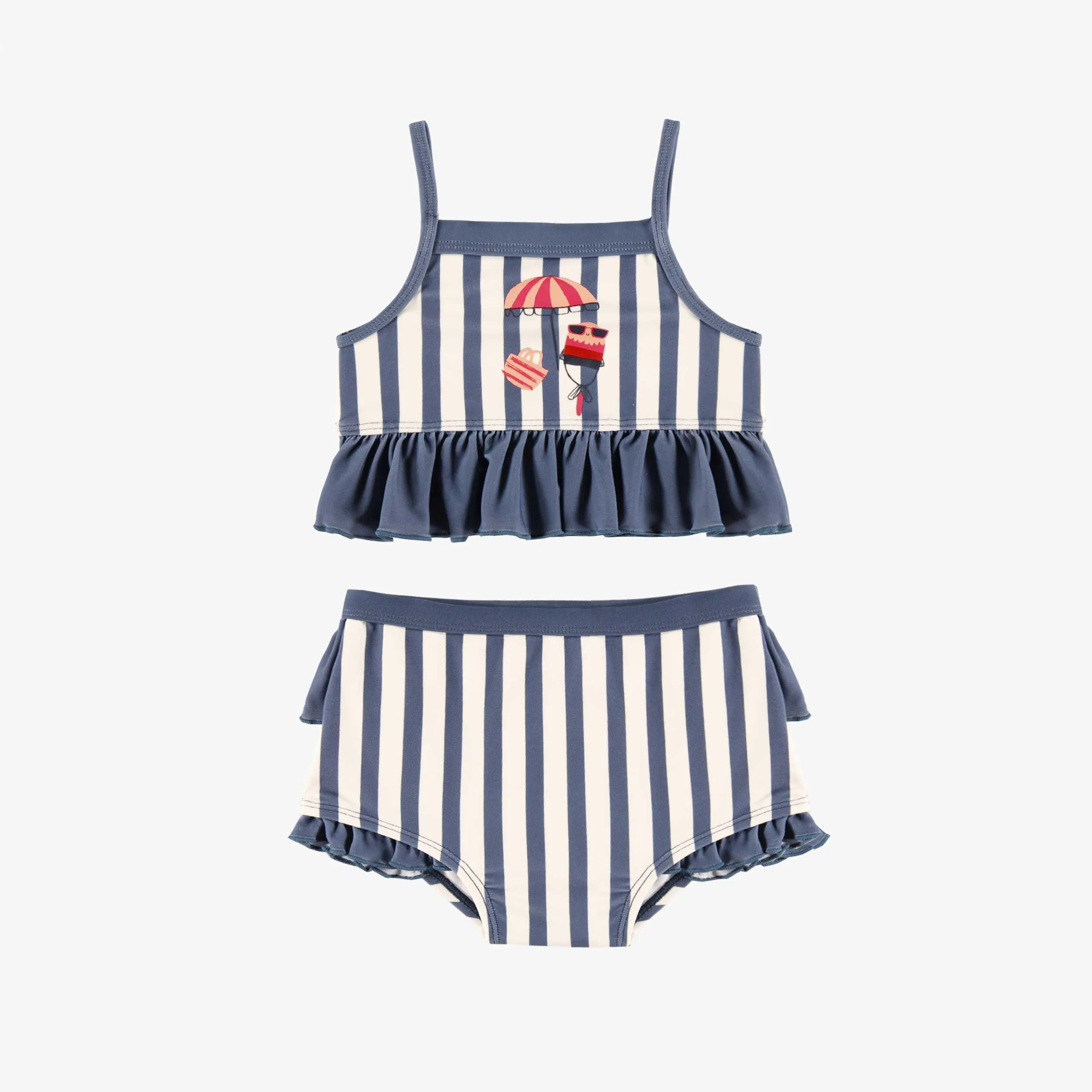 Maillot de bain deux pièces bleu et blanc à volants, bébé || Blue and white two piece swimsuit with ruffles, baby
