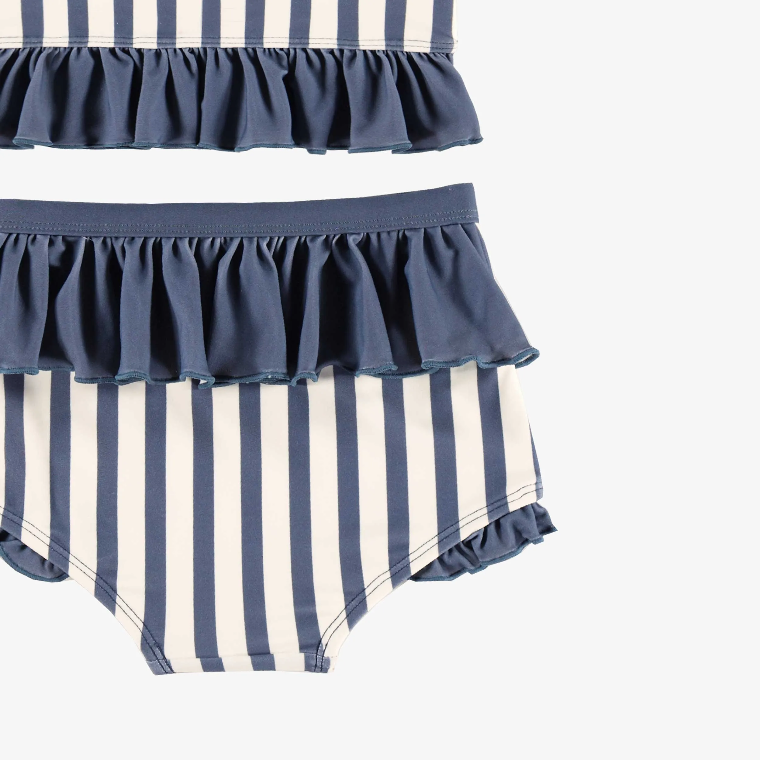 Maillot de bain deux pièces bleu et blanc à volants, bébé || Blue and white two piece swimsuit with ruffles, baby