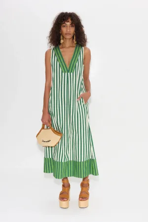 Mar Poplin Dress - Green Stripe