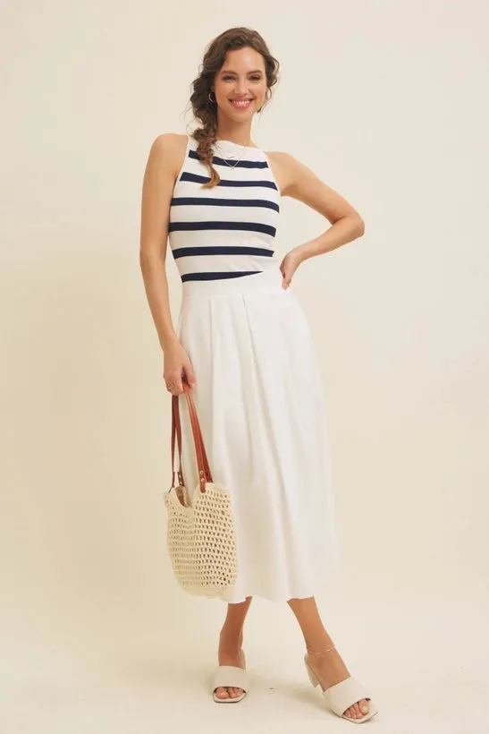 Marina Striped Boat Neck Tank Top - Navy/White