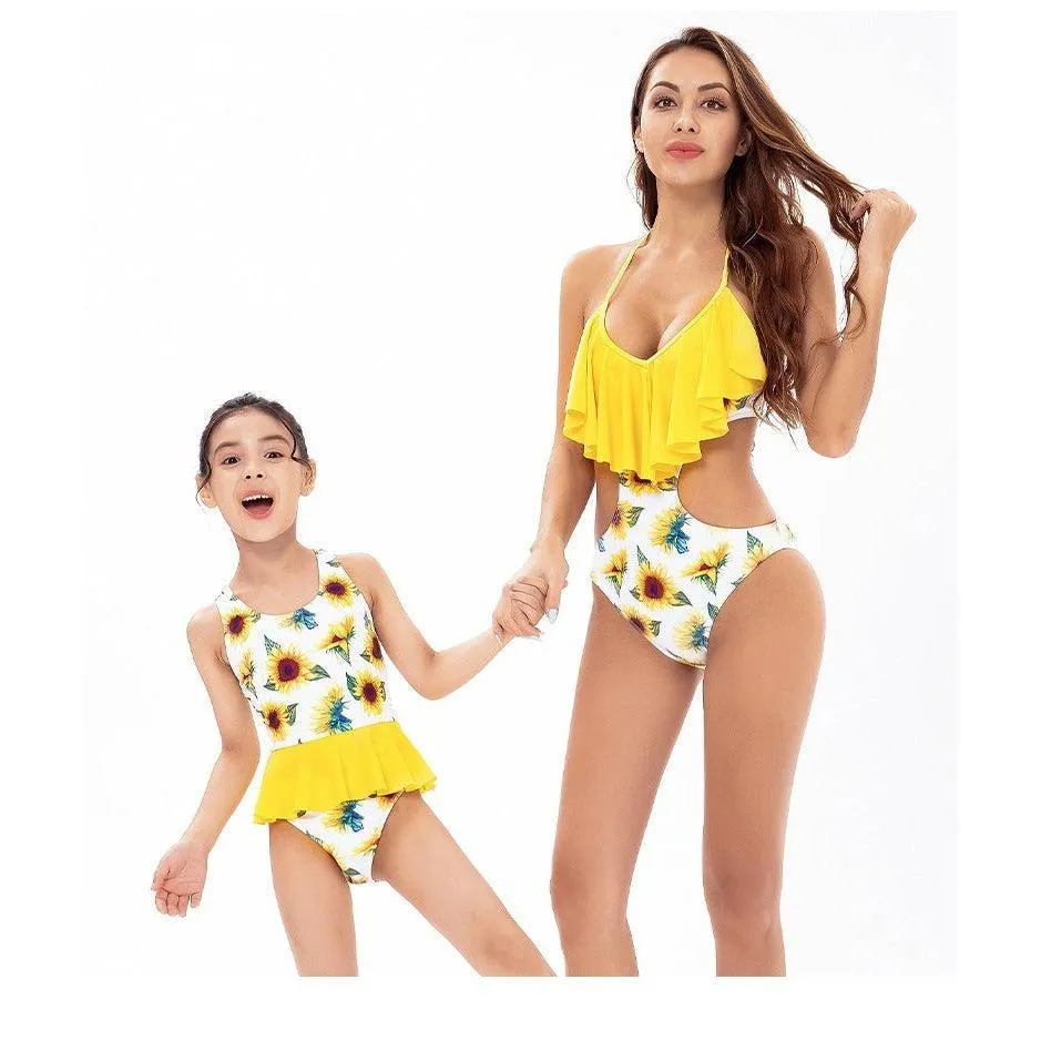 Matching Mommy & Me Sunflower Print Swimsuit