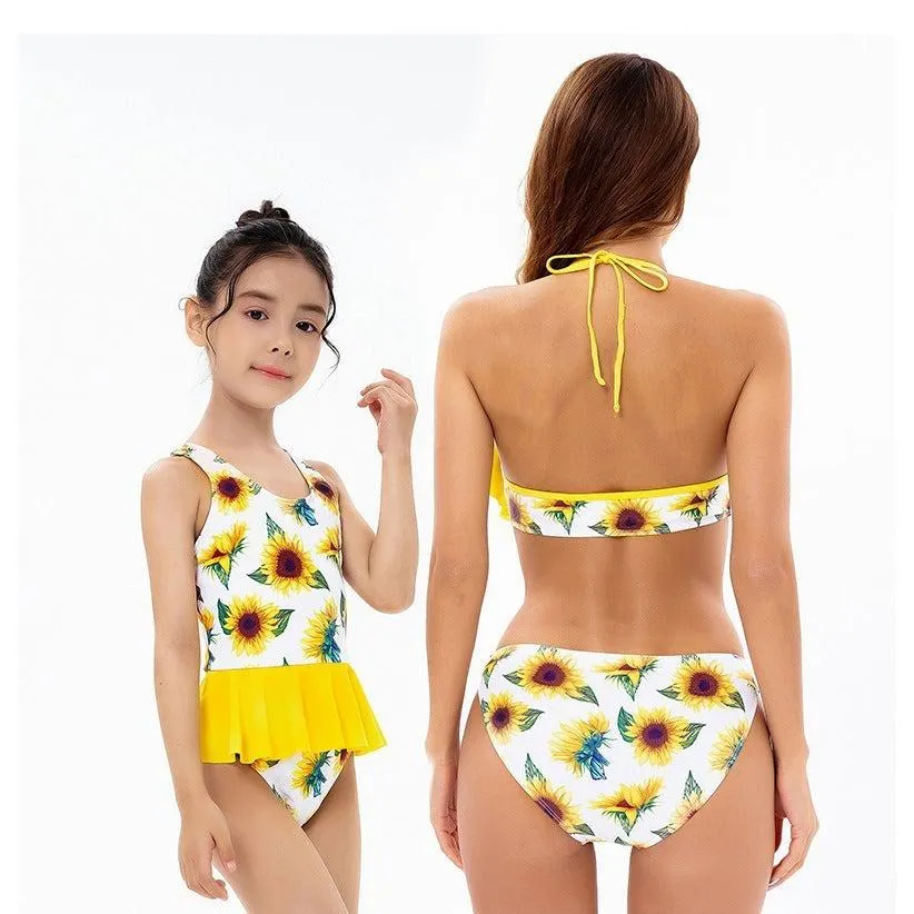 Matching Mommy & Me Sunflower Print Swimsuit