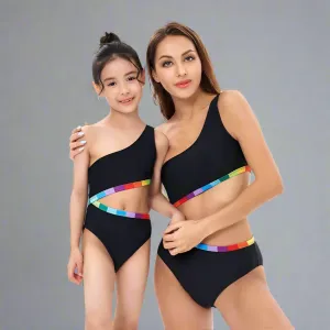 Matching Mother Daughter One Shoulder Swimsuit