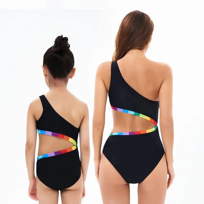 Matching Mother Daughter One Shoulder Swimsuit
